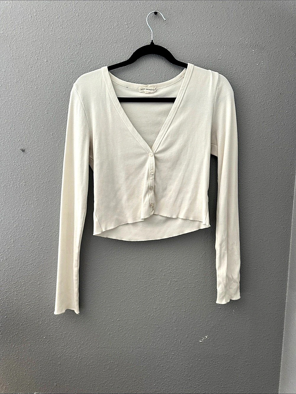 Good American The Rib V-Neck Cardigan Size 3 Cream